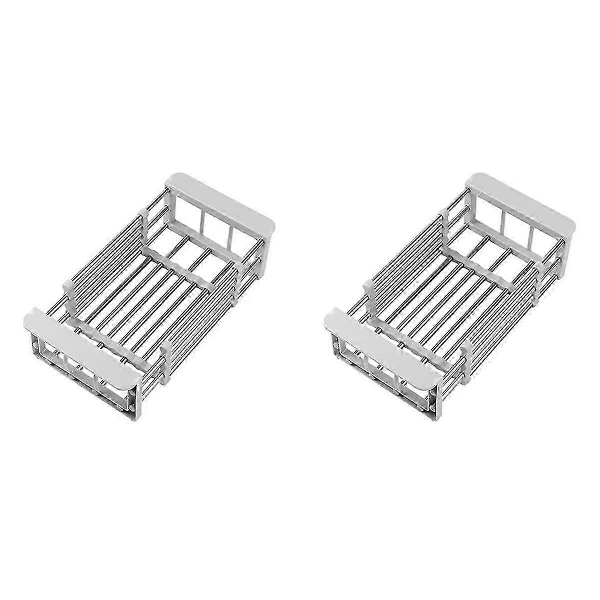 2X Adjustable Telescopic Kitchen Insert Storage Organizer Over Sink Dish Drying Rack Vegetable Tray