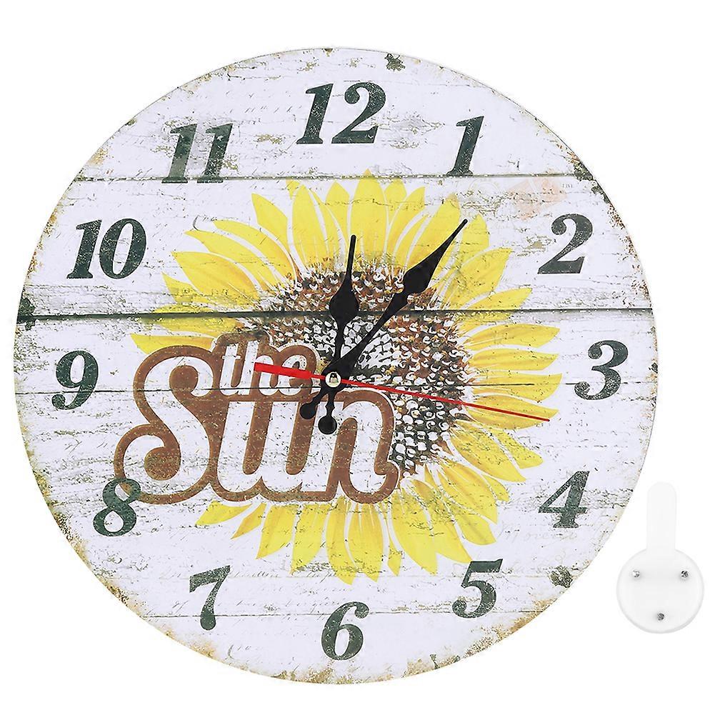 Wall Clock 30cm Vintage Style Sunflower Pattern For Home Office Bar Decoration