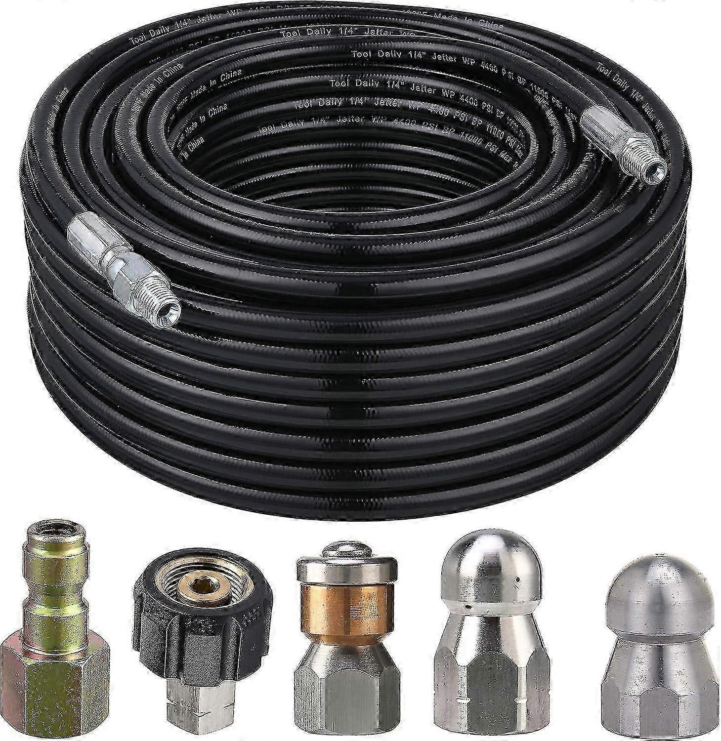 Sewer Jetting Kit for Pressure Washers, 100 ft. Hose, 1/4" Angle, Swivel and Button Sewer Jetting No