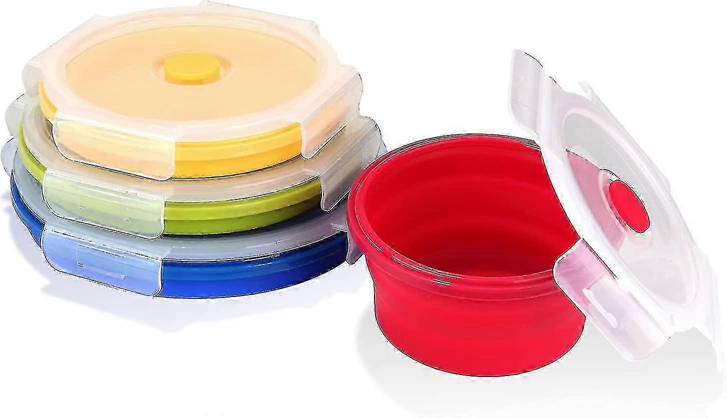 4-Piece Silicone Lunch Box Set, Foldable Microwave & Fridge Safe, Leakproof Fresh Storage for Students