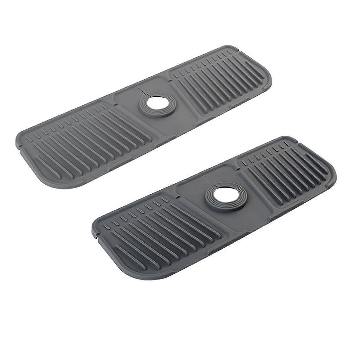 2PCS Kitchen Silicone Faucet Mat Faucet Water Catcher Mat,grey
