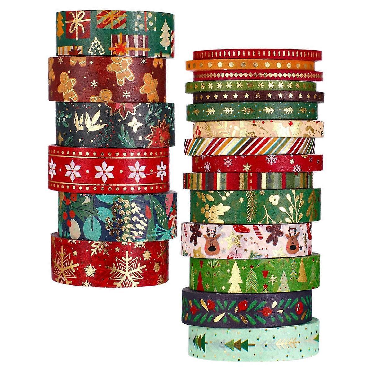 Christmas Ribbon Grosgrain for Arts and Crafting, Multi-Function Decorative Washi Tape Set (21 Rolls Diverse Sizes)