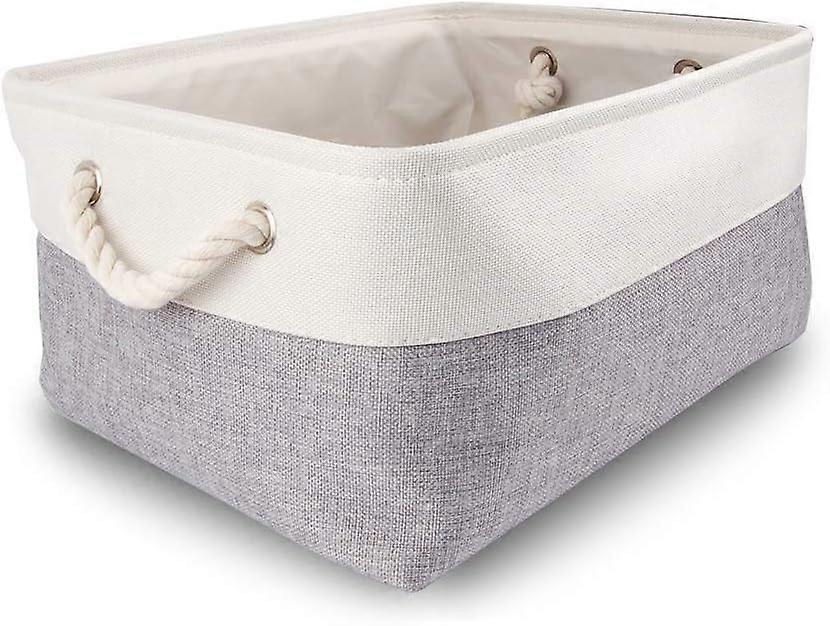 Large Fabric Storage Box, Rectangular Dressing Storage Basket with Handle for Toys, Wardrobe (Foldable, Gray White)