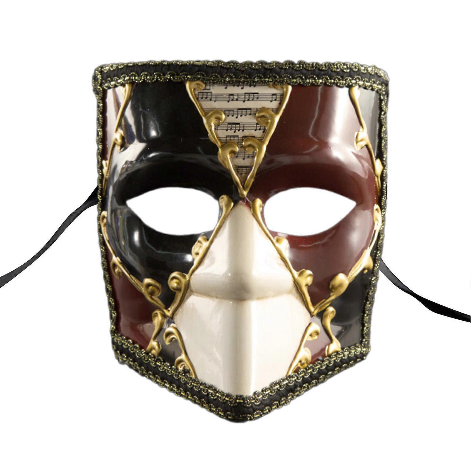 Luxurious Full Face Lace Trim Venetian Mask for Men Phantom Theme Carnivals Eyemask with Ribbon for Masquerade Proms  Red