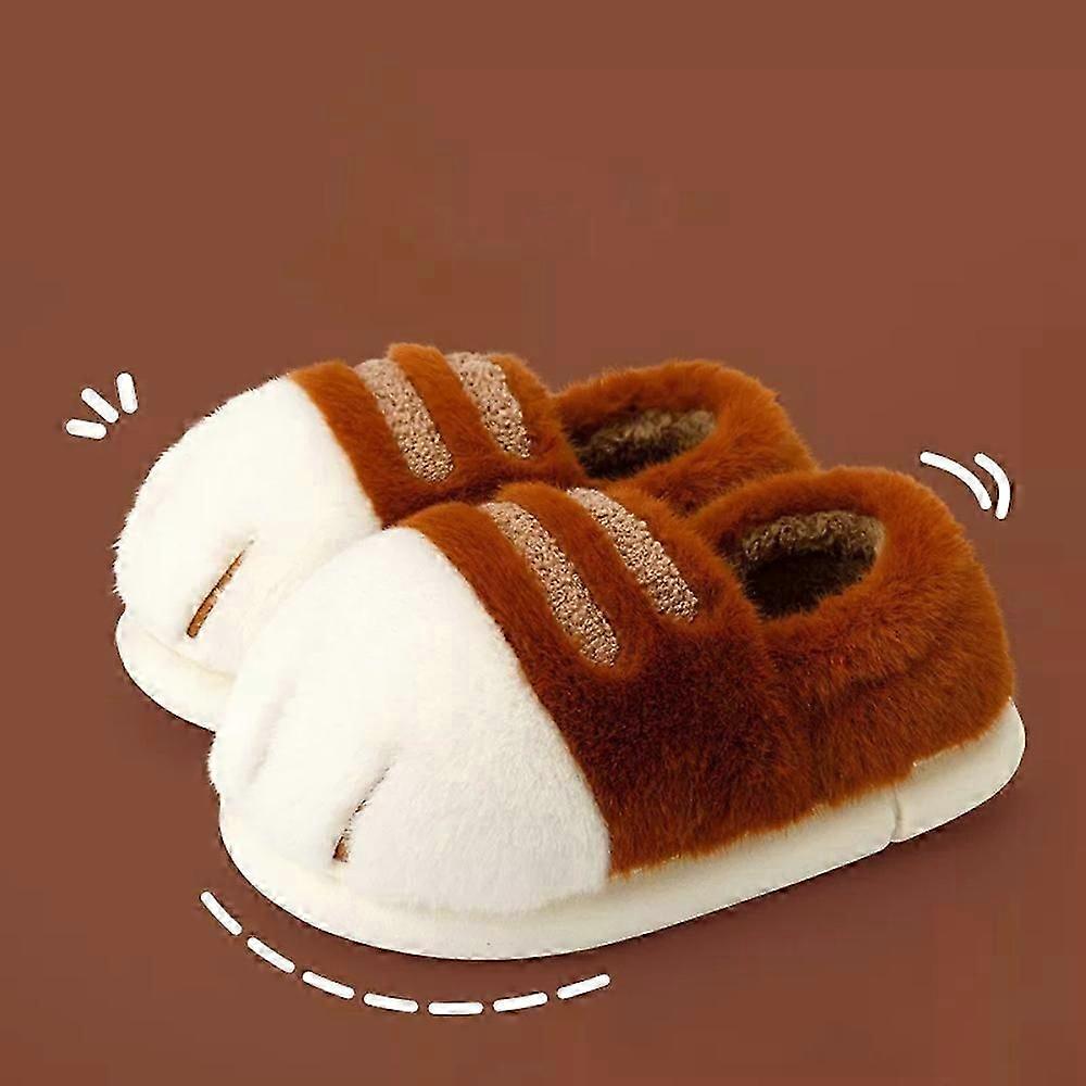Winter Cute Cat Paw Designer House Women Fur Slippers Floor Mute Bedroom Lovers Warm Plush Shoes Indoor Fluffy Slides