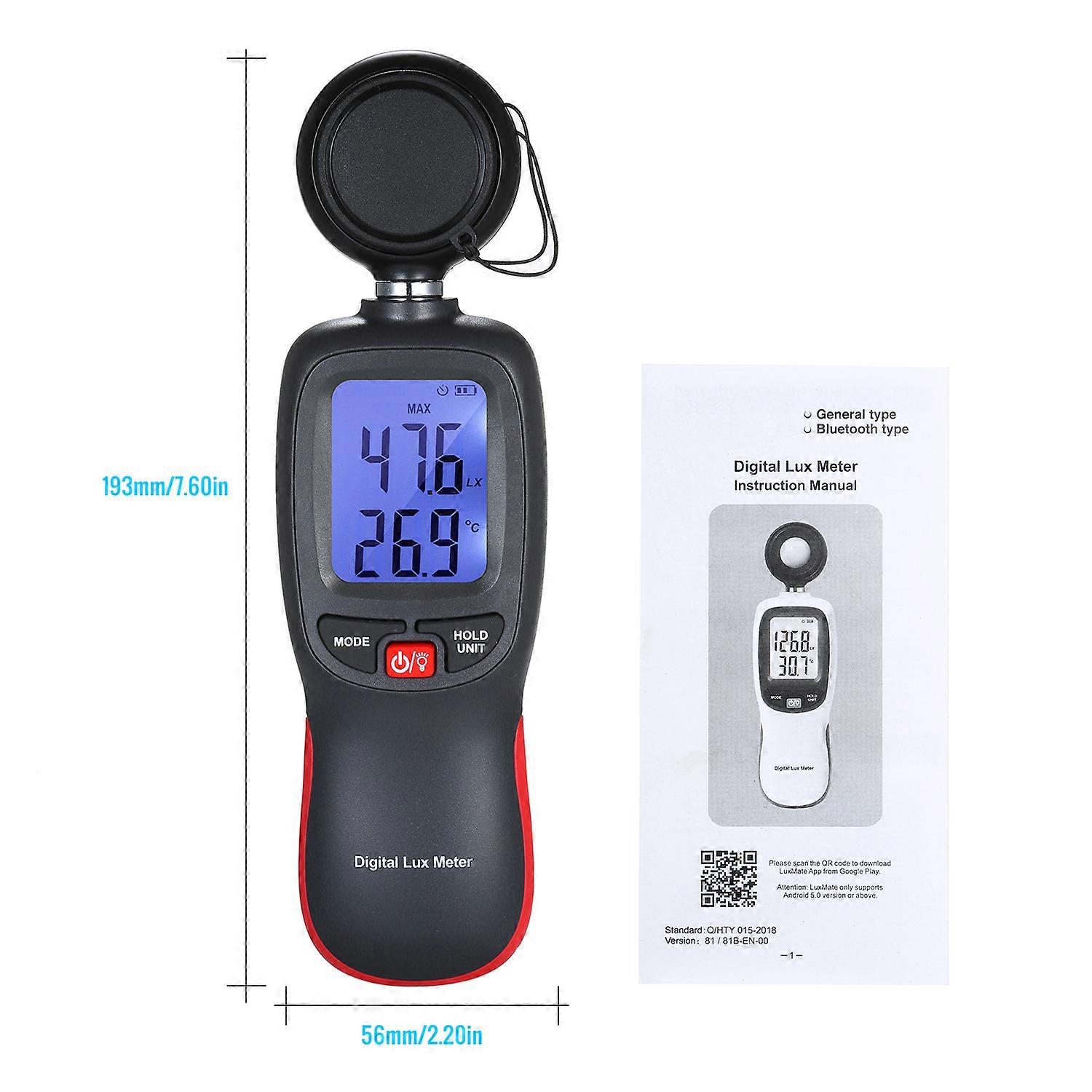 Digital Lux Meter LCD Display Handheld Illuminometer Mini Luminometer Photometer Luxmeter Light Meter 0-200000 Lux with Max/Min/Data Hold Mode