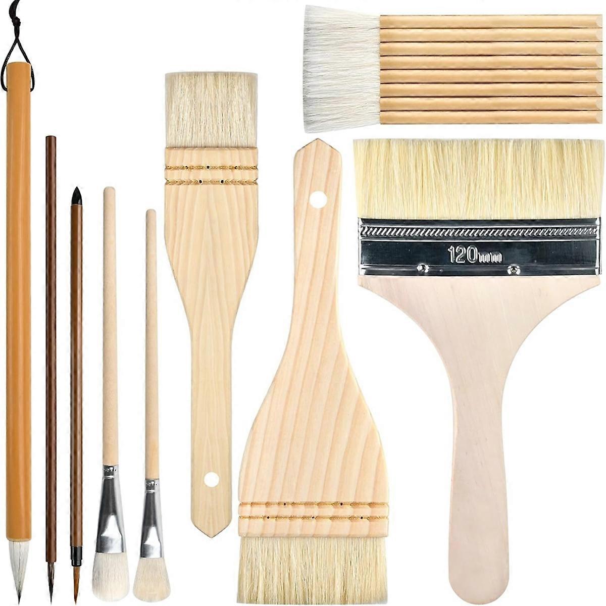 9 Piece Pottery Glaze Brush Set, Wooden Long Handle Glaze Brushes