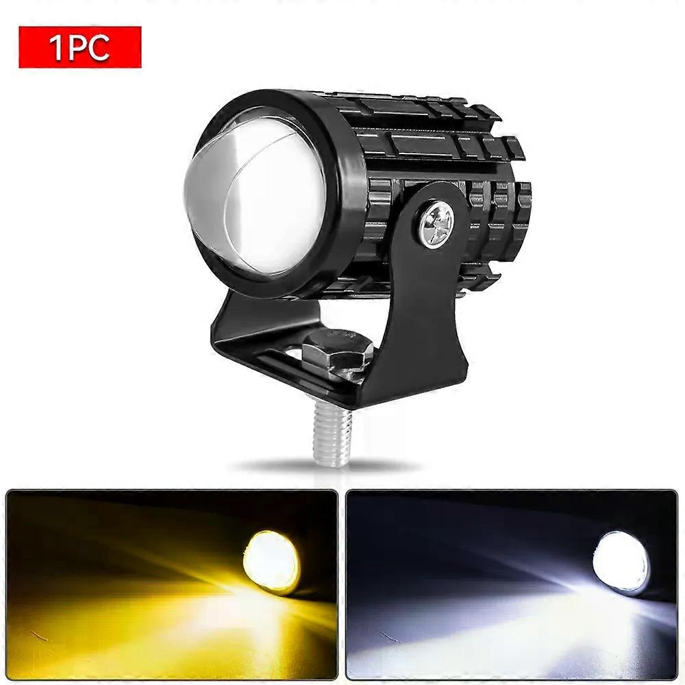 2PCS Universal Motorcycle LED Headlight Projector Lens Dual Color ATV Scooter Driving Lamp Fog Light Auxiliary Spotlight Lamp