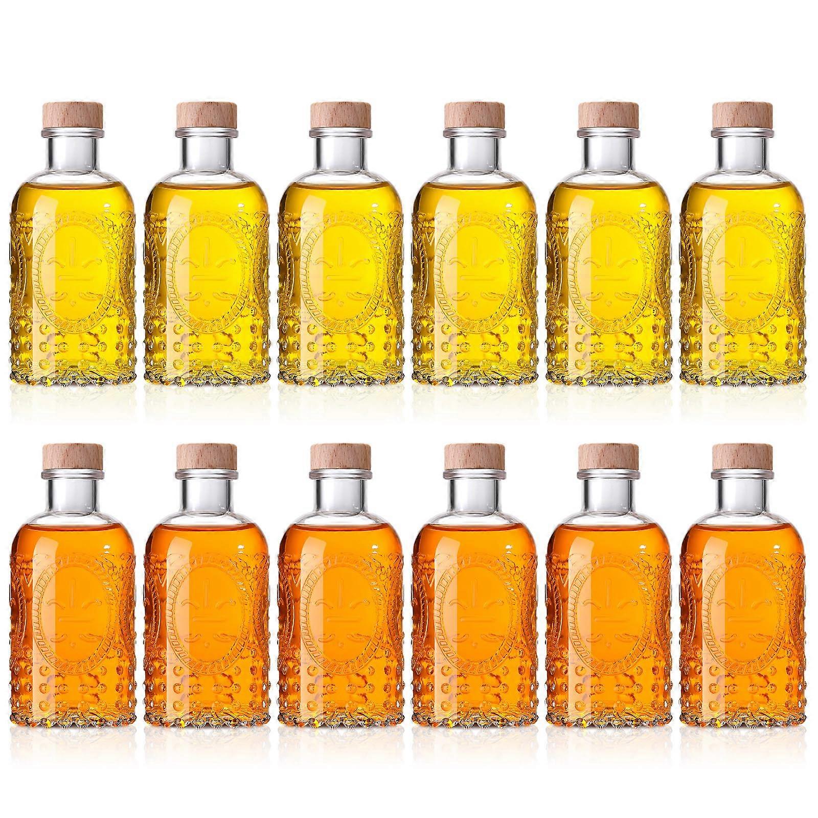 12 Pcs Clear Glass Bottles 6oz/ 200ml Heavy Base Whiskey Glass Bottles Vintage with T Top Cap