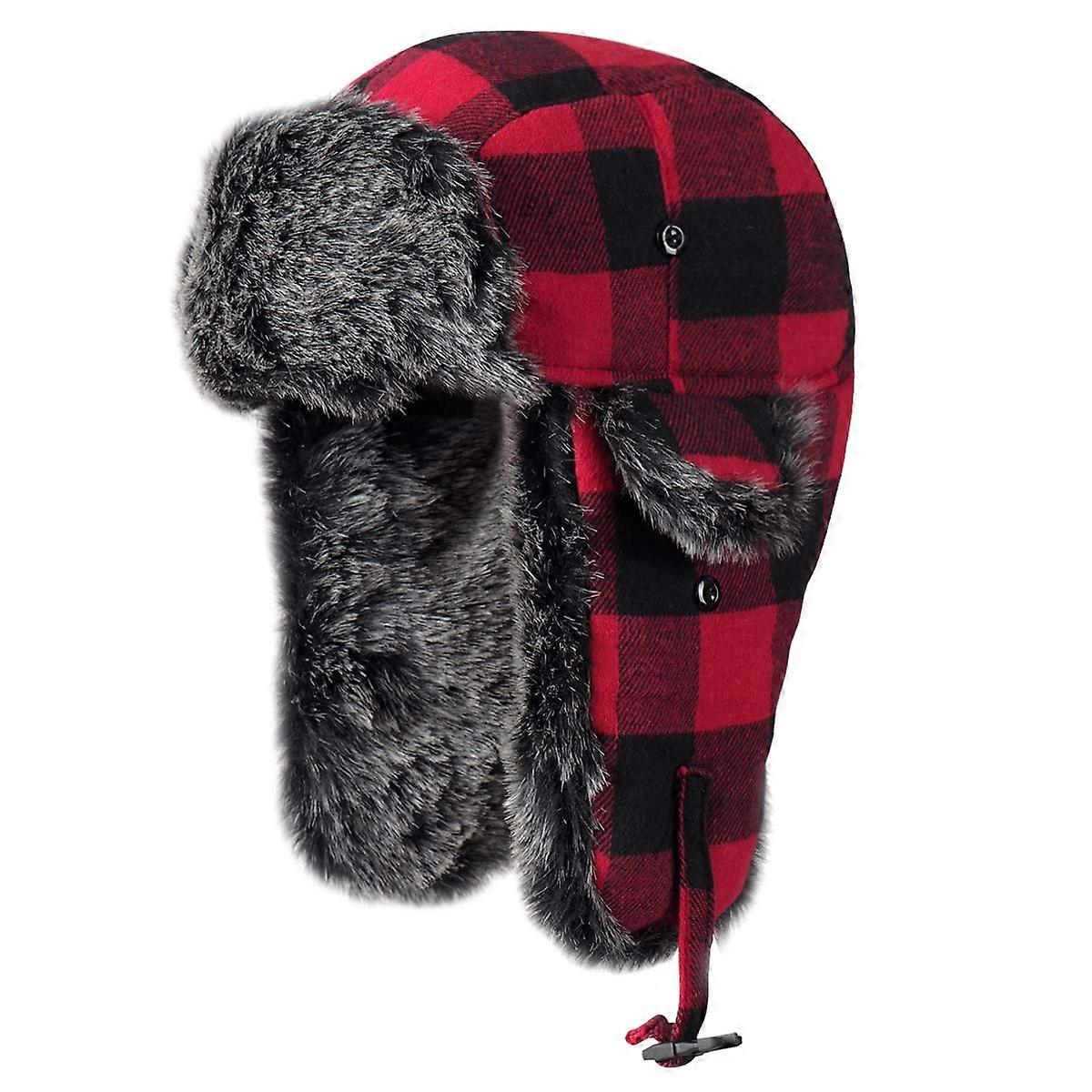 Trap Hat Winter Hat Women's Faux Fur Earmuffs Medium Red
