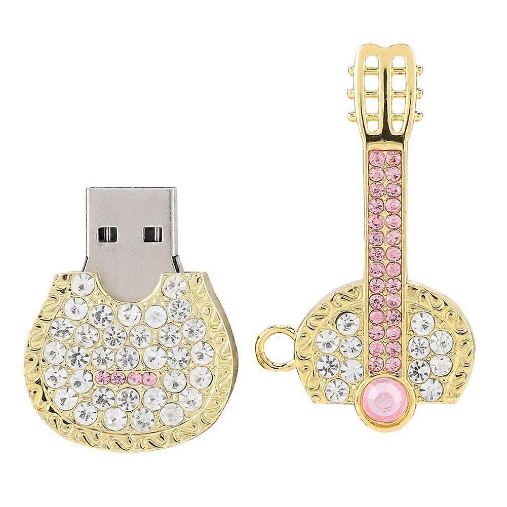 Gouden gitaar vorm Rhinestone draagbare USB-flashdrive High Speed U Disk Memory Stick (64G)