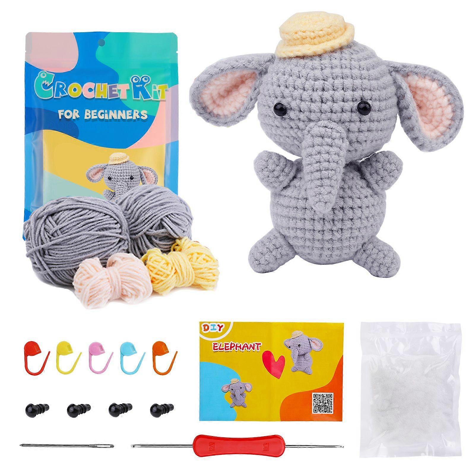 DIY Elephant Crochet Kit with Knitting Needles Plush Easy Durable and Easy to Install