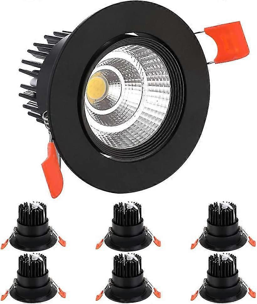 6 حزمة أدى النازل، 7W كوز، AC 220-240v، بارد أبيض 6000k، تعديل 30، ip44، قطع 70-80mm (أسود) [فئة] الطاقة A]