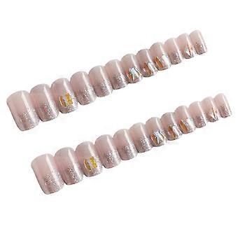 Fyrkantig Glitter Falska Naglar Set Aurora Diamond Gel Nail Kit Konstgjord Finger