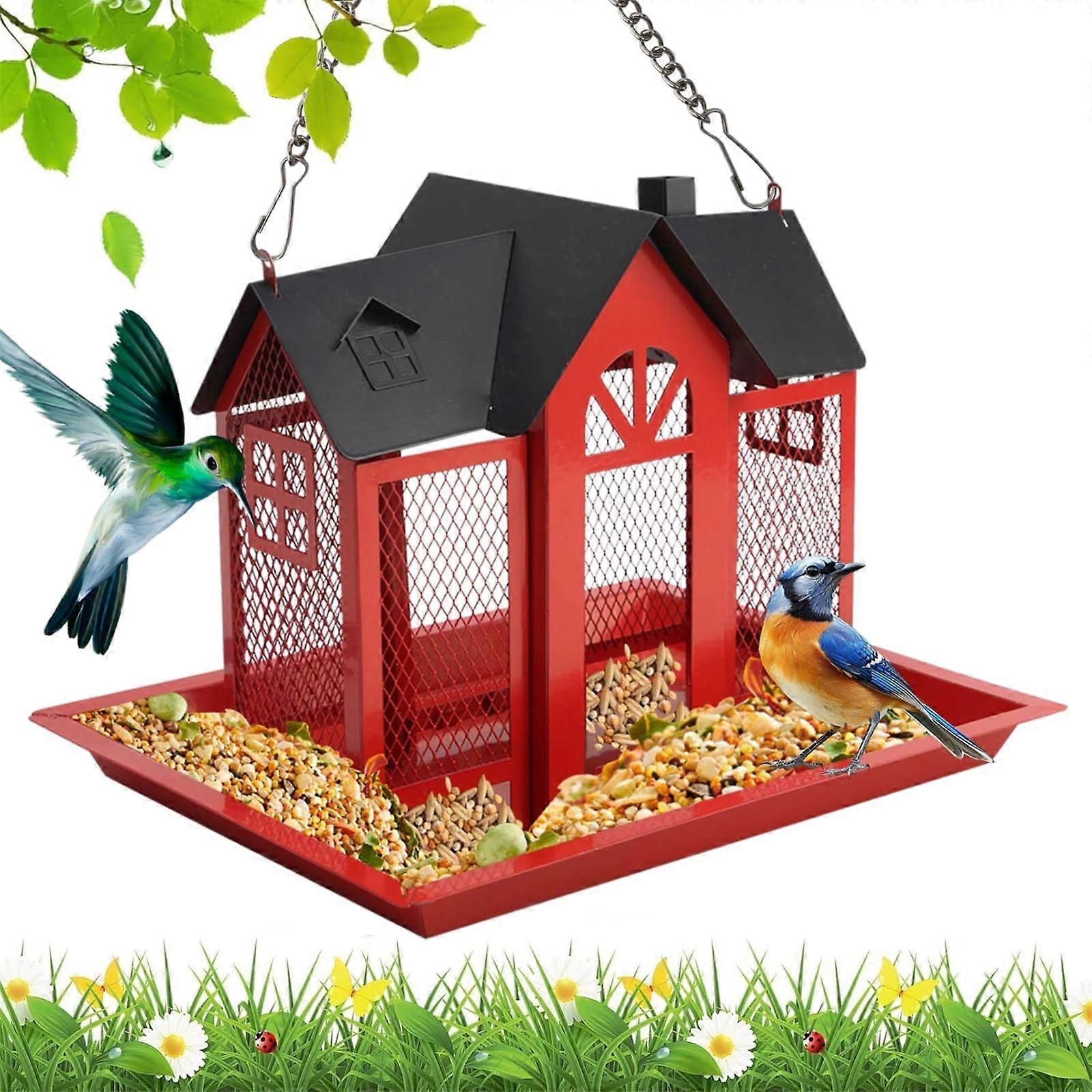 Squirrel Proof Wild Bird Feeder, Weatherproof Metal Hanging Bird Feeder for Finch and Cardinal, Easy Refill Design