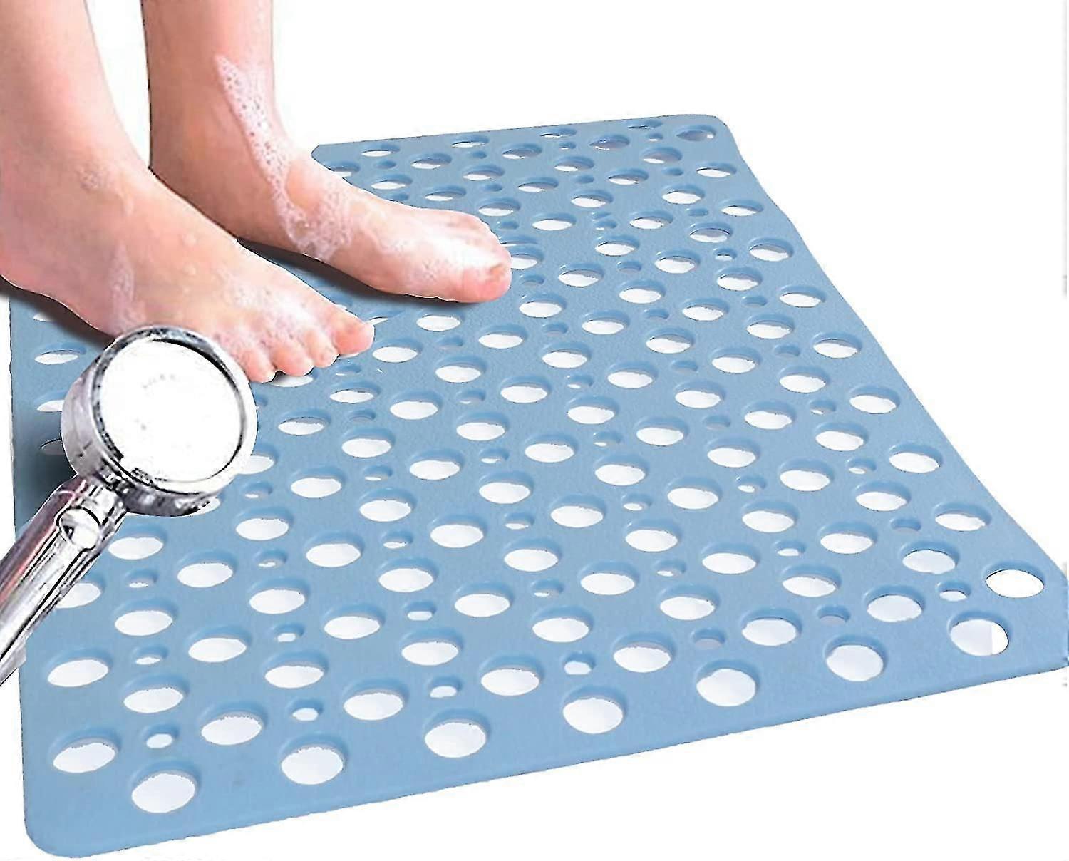 Anti-mildew Non-slip Square Shower Mat, 53 X 53cm Non-slip Rubber Bath Mat With Drain Holes, Machine Washable,gray,blue