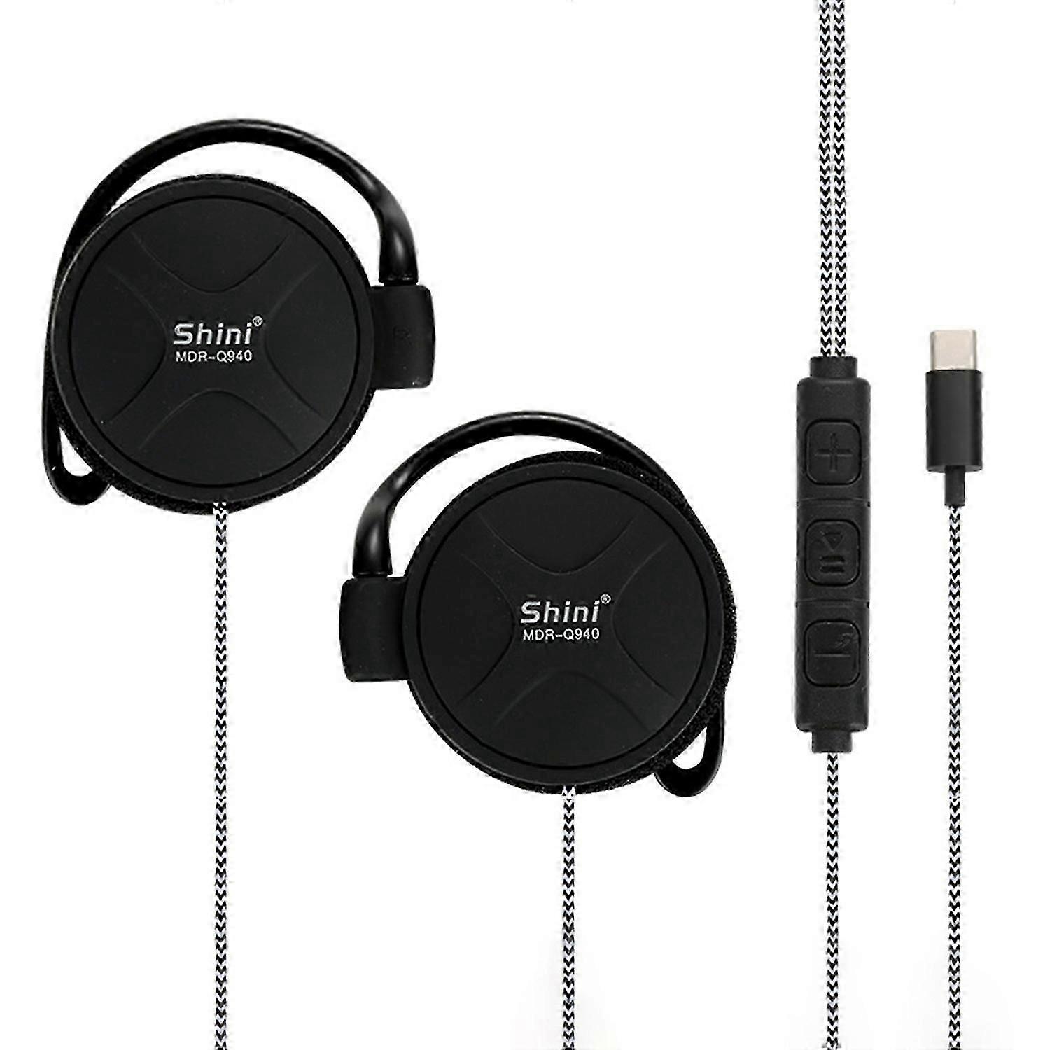 Wired Earphone Ear Hook Noise Canceling Microphone HiFi Sound Line Control Volume Adjustable Type-C