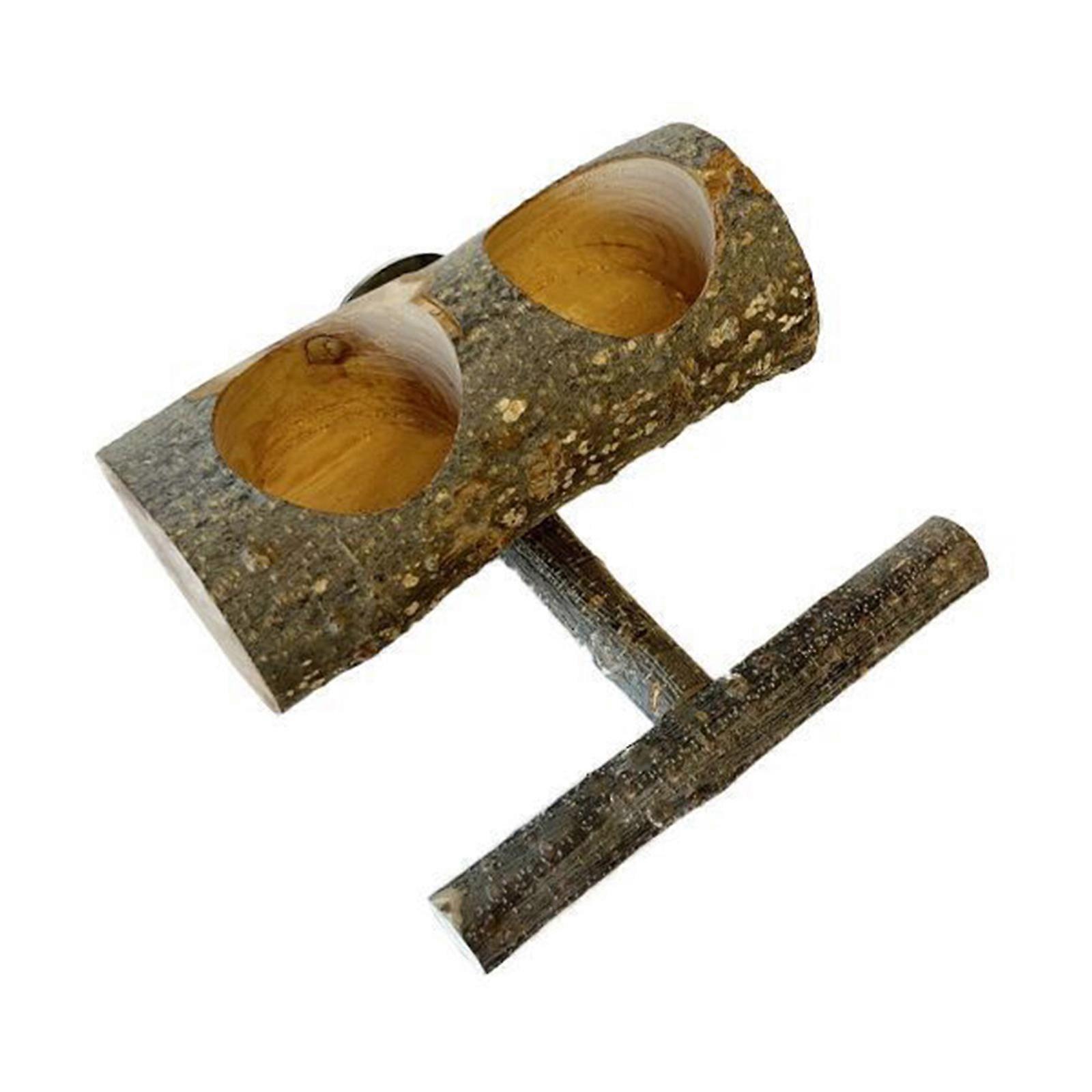 Bird Wooden Perch Parrot Stand with 2 Natural Wood Feeder Bowls for Small Birds Easy to Install Chew Toy for Cage Multicolor