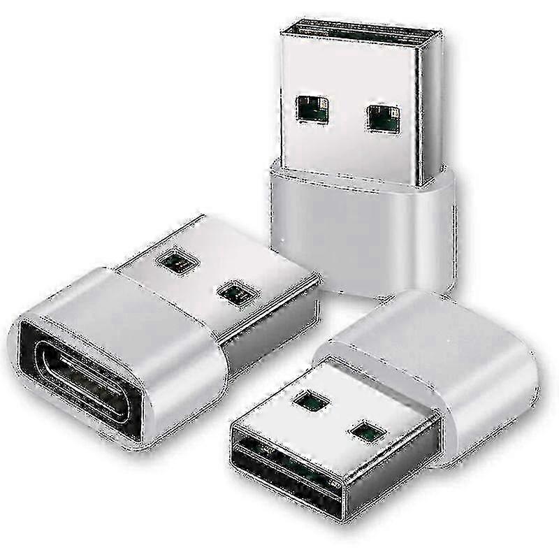 Confezione da 3 adattatori da USB C a USB A, ricarica rapida e sincronizzazione dati, argento