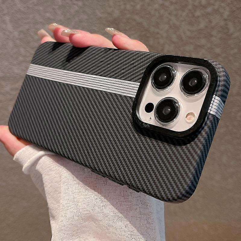 For iPhone 15 14 Pro Max 13 12 Carbon Fiber Pattern Shockproof Phone Case Metal Lens Frame PC Hard Back Cover