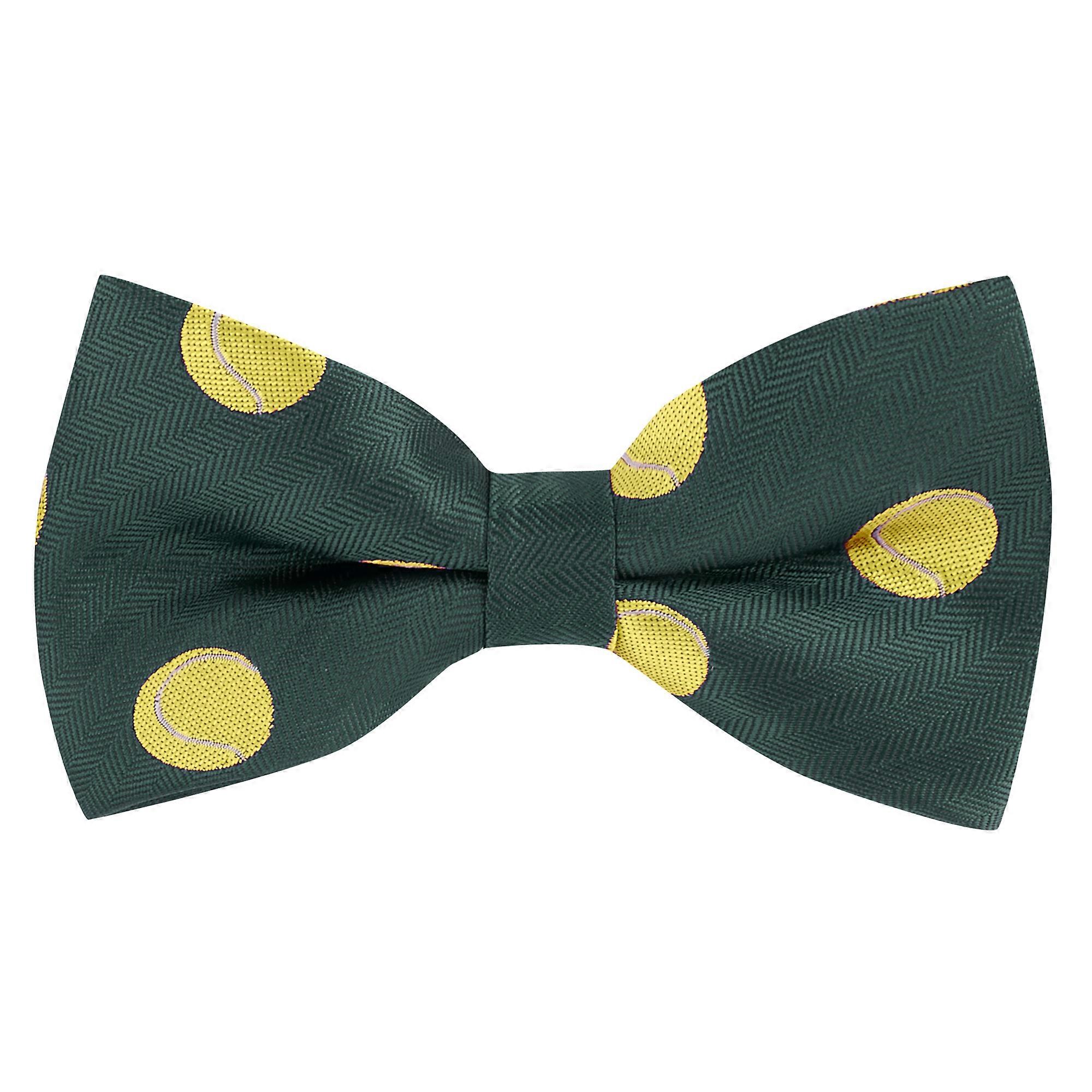 Dark Green Tennis Ball Herringbone Bow Tie