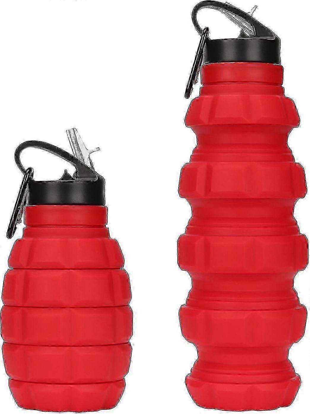 折りたたみ式18オンスBPAフリーシリコンウォーターボトル、ジムキャンプハイキング旅行用の漏れ防止 - レッド