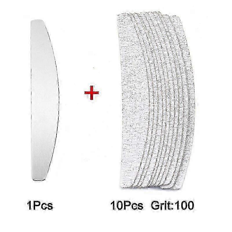 10Pcs Half Moon Sandpaper 80-240 Grit Nail File Buffer για Μανικιούρ - Γκρι 100G Metal
