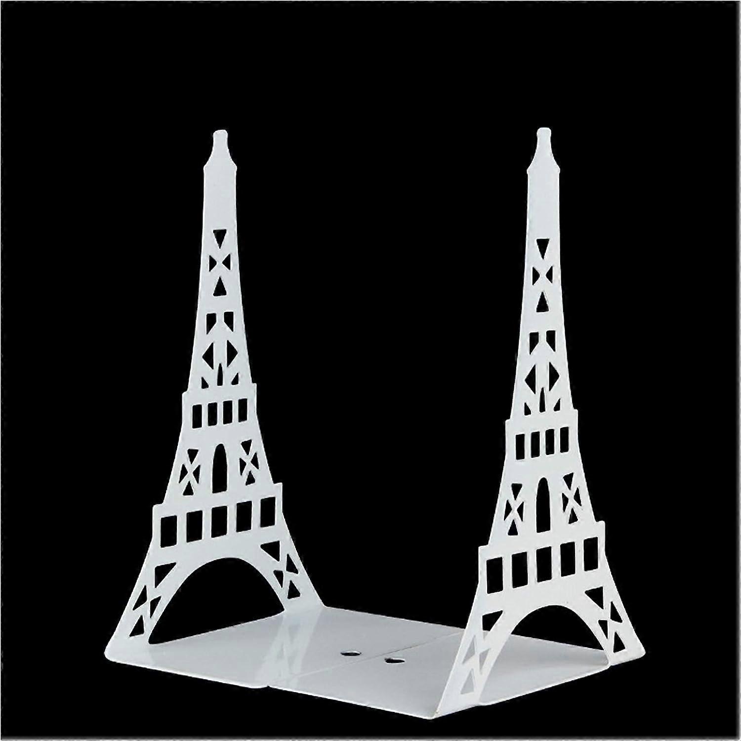 bookshelf, 2 pieces, striking tower design, large metal bookend, organizer (Bianco)