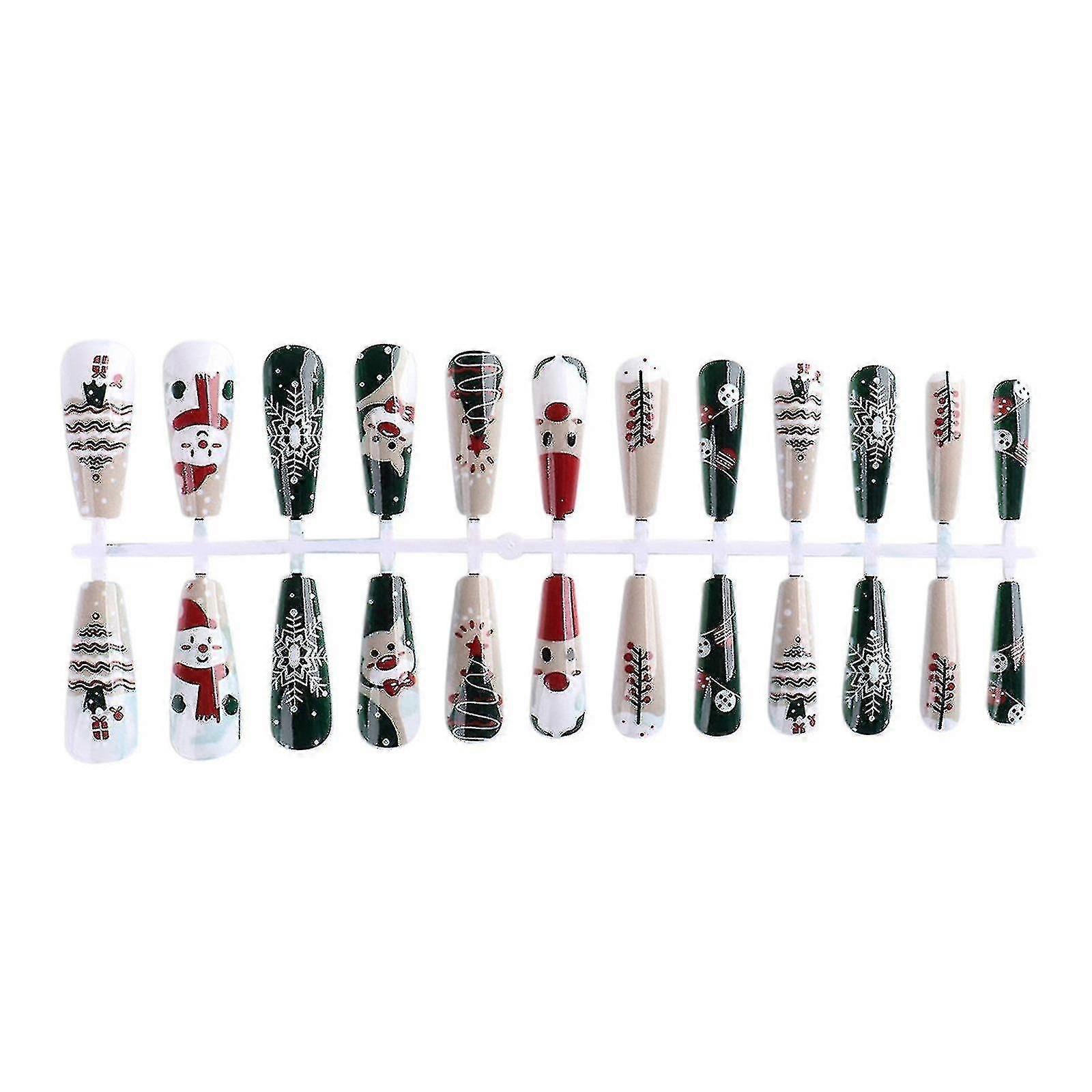Removable Fake Nail Patch with Nail Glue Featuring a Christmas Snowman Design for Festive Nail Art