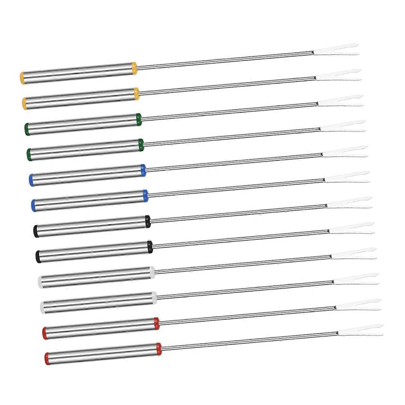 Stainless Steel Cheese Forks Set of 12 - Fruit Fondue Forks for Chocolate and Cheese - Assorted Colors