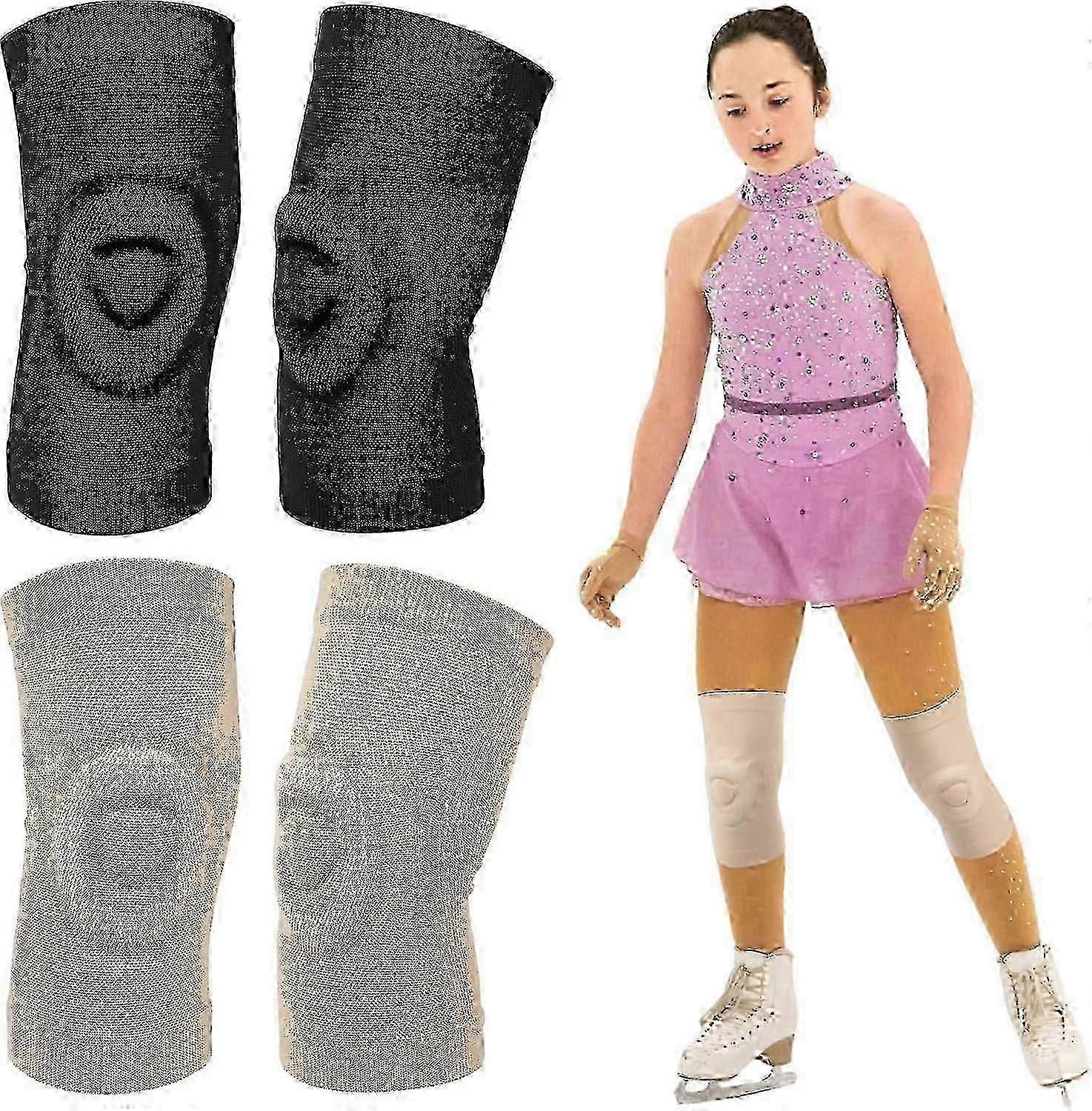2 Pair Dance Knee Pads Figure Skating Gel Knee Pads Cushion and Support Knee Cap Breathable Knee Support for Dancing Ice Skating Gymnastic Volleyball