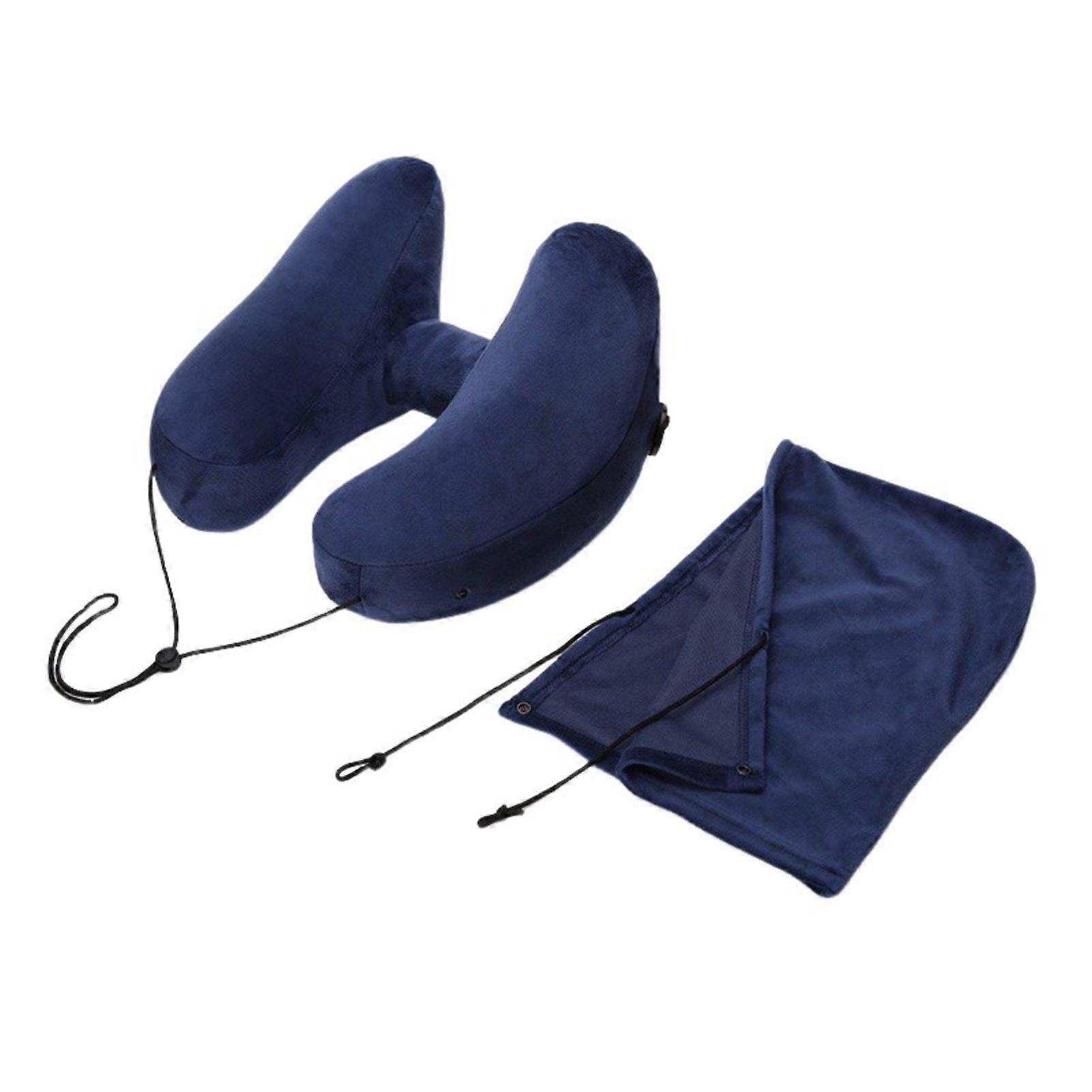 Hooded Neck Pillows for Travel U Shape Travel Neck Pillow with Hat Comfort Support Inflatable Airplane Pillow