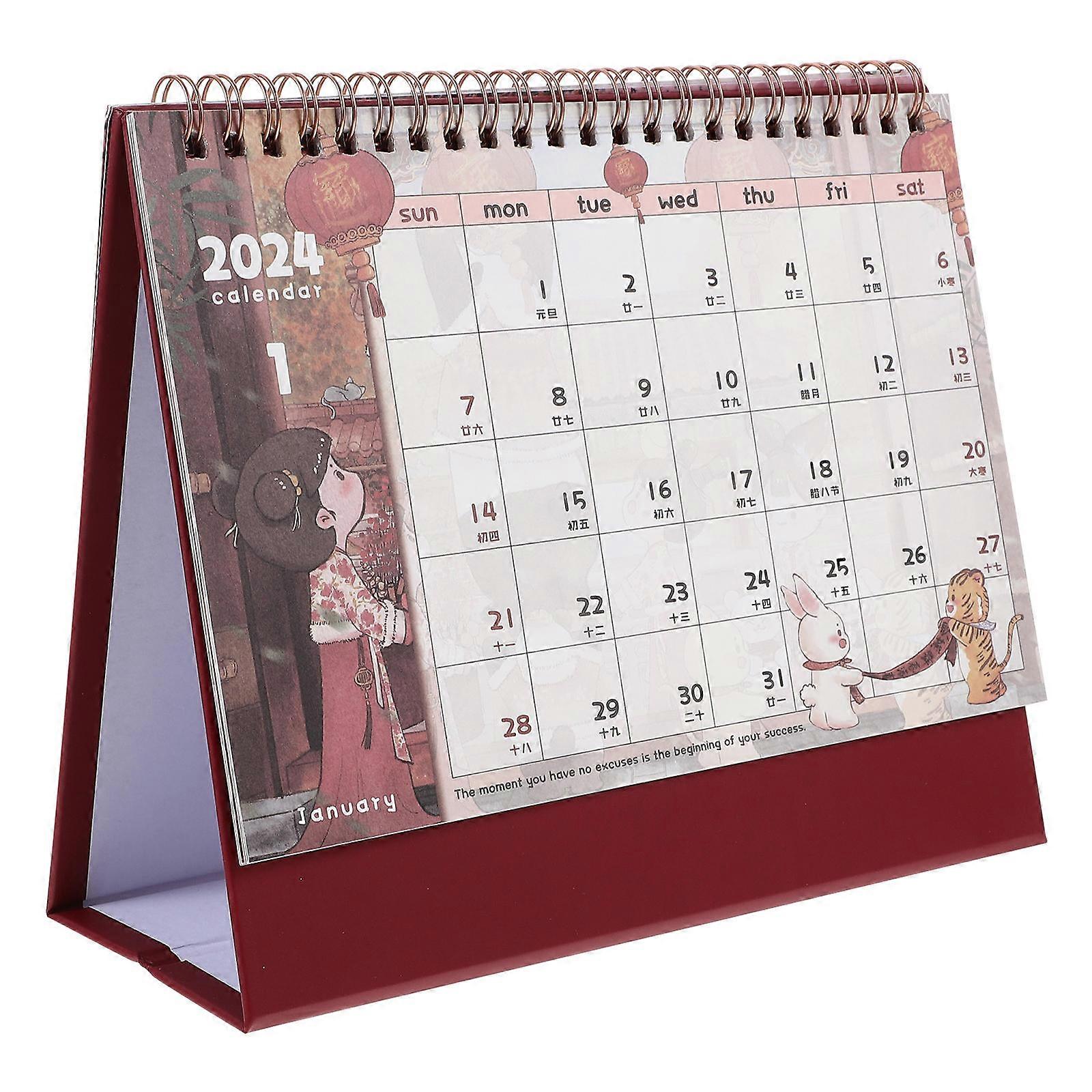 Calendar Desk Decorative Calendar Antique Calendar Retro Home Use Paper Metal Coil Memo Recording 1Pack