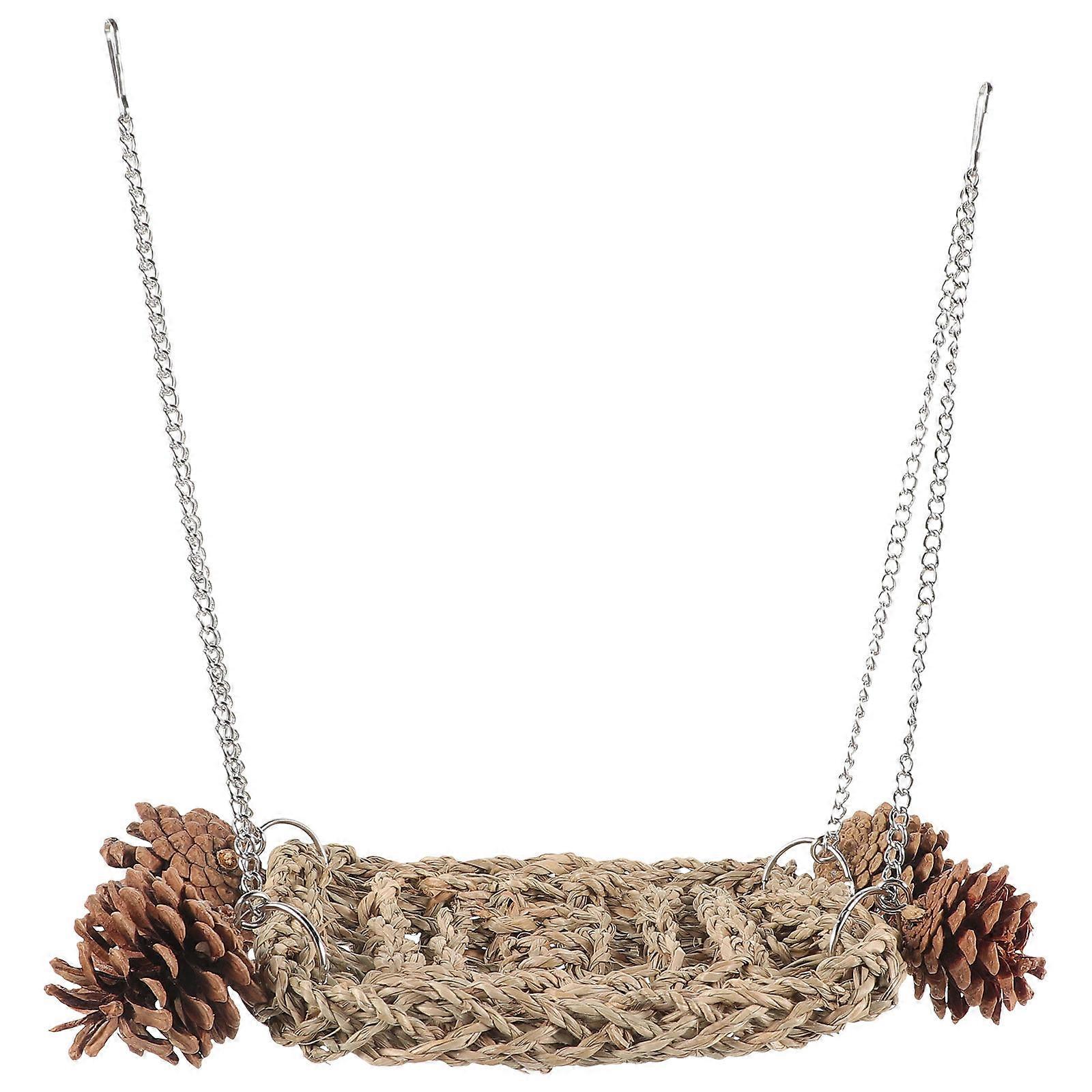 Woven Bird Hanging Hammock Parrot Swing Natural Pine Design Promotes Exercise and Mental Stimulation Multipurpose Fun Feeding Accessory for All Ages