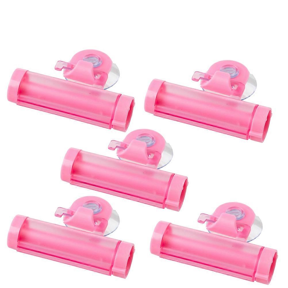 Toothpaste Saver Multi Function Facial Toothpaste Manual Extruder Pink Hanging Type Bathroom Accessories 5Set