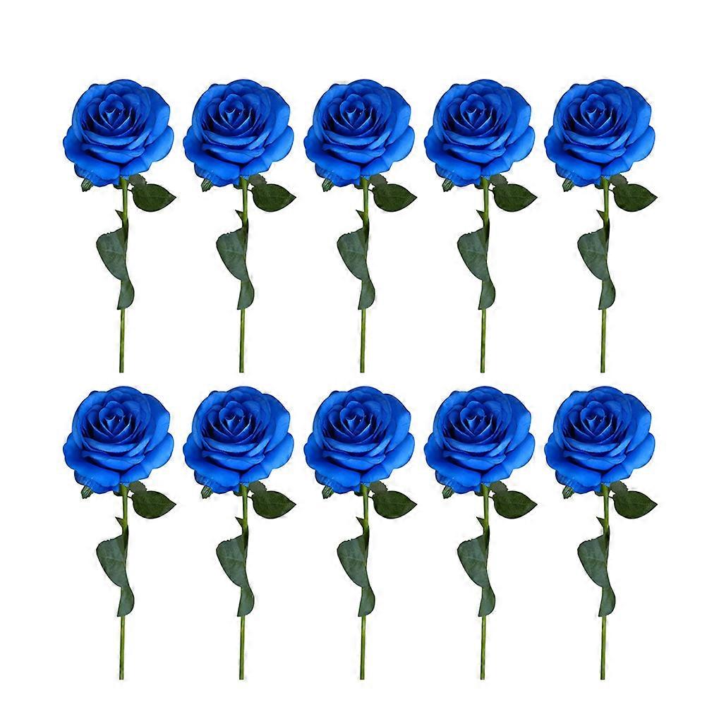 Artificial Flower For Valentine Simulation Flowers Silk Rose Bouquet Home Wedding Party Festival Decor Blue 10Pcs