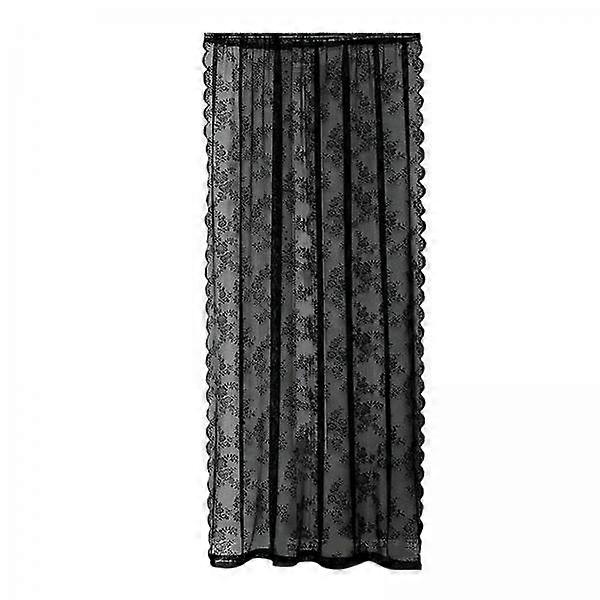 2 Black Lace Floral Net Curtains Breathable Window