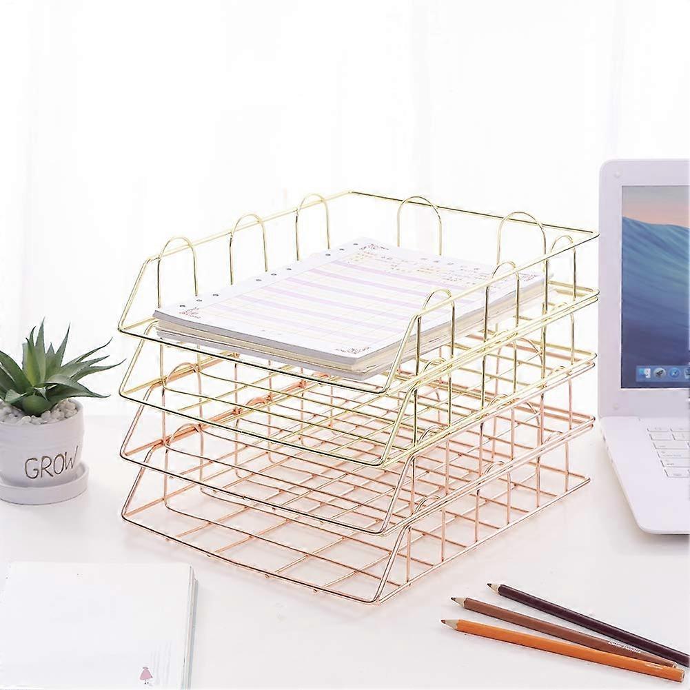 Magazine Holder, 4-Tier Stackable A4 Organizer, Rose Gold Desktop Storage for Documents and Office Supplies