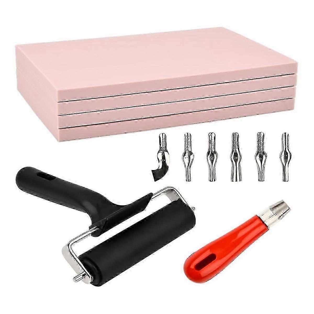 12Pack Linoleum Blocks for Printmaking with Cutter Tools, Rubber Stamp Making Kit Linoleum Printmaking Kit for DIY