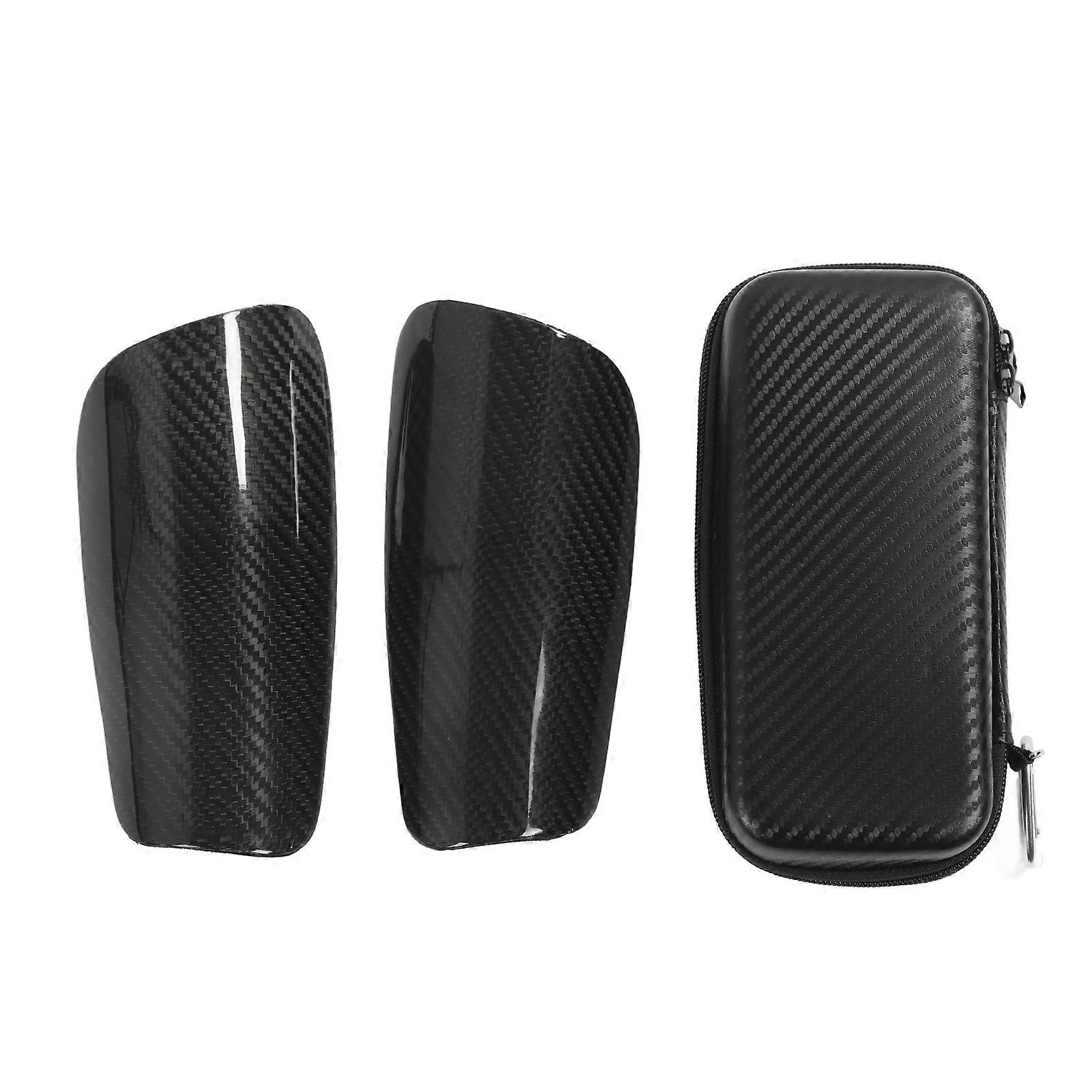 1 Pair Carbon Fiber Soccer Shin Guards with Storage Bag, Lightweight Protective Gear for Kids, Black, Size M