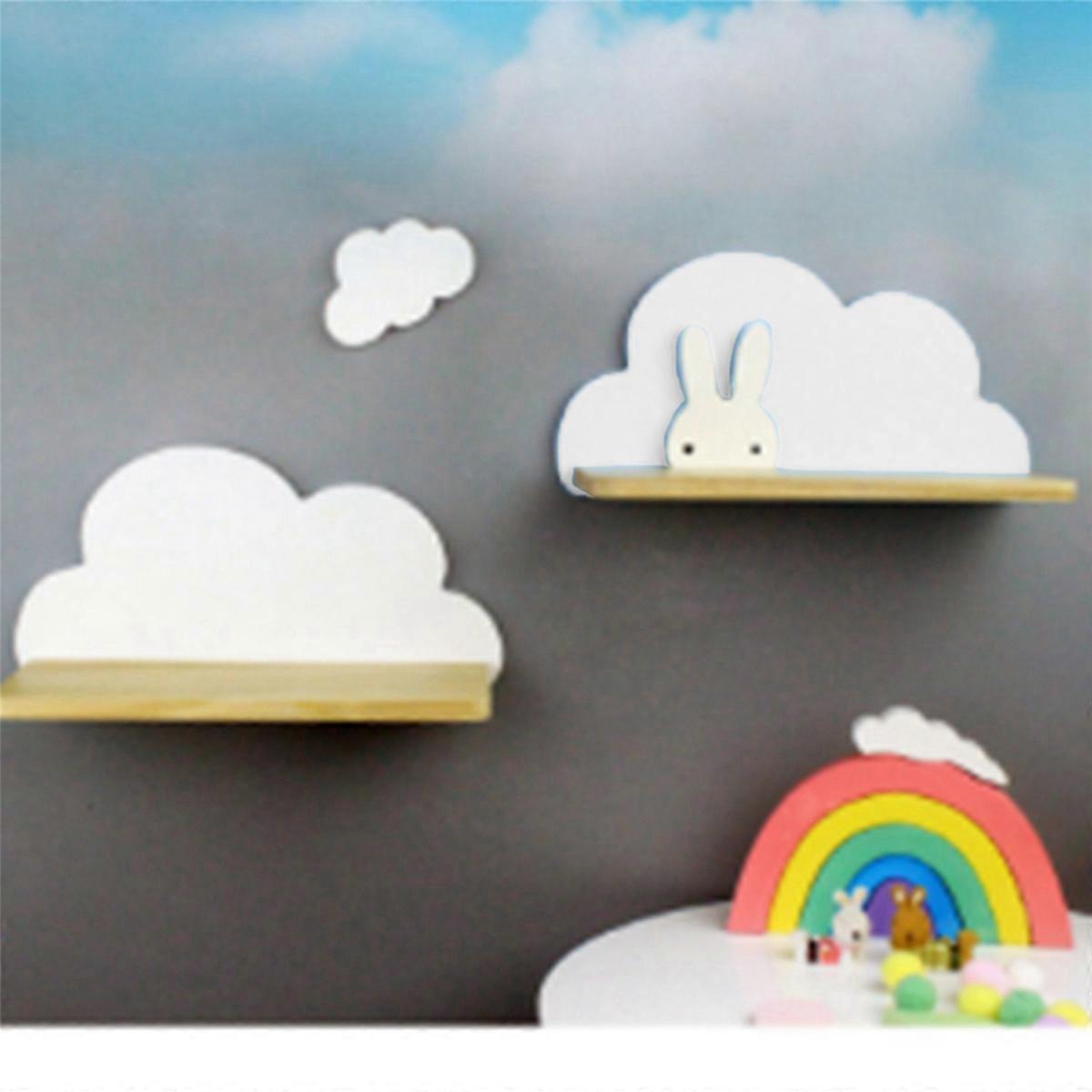 Wall Shelf Cloud Mount Rack Storage Wood Decor Mounted Wood Shelving