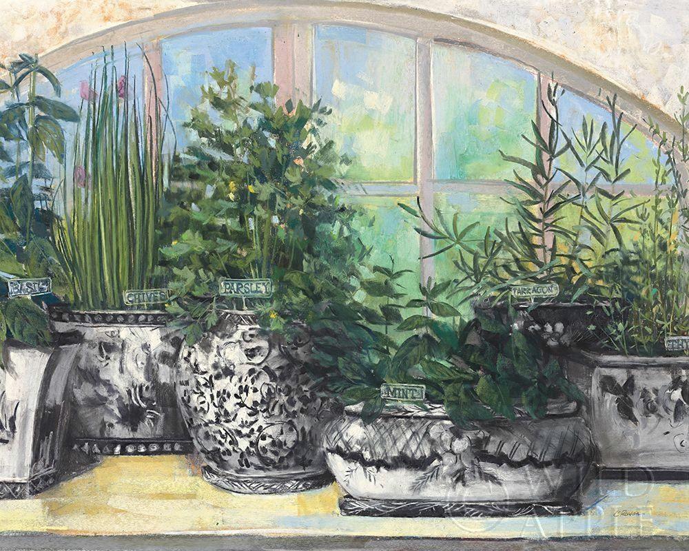 Windowsill Herbs BW Vases Crop Poster