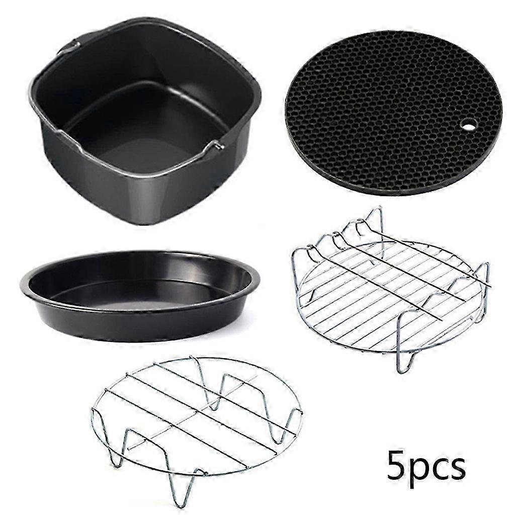 5pcs/set 7 Inches Air Fryer Accessories Kitchen Pizza Tray Grill Toast Rack--