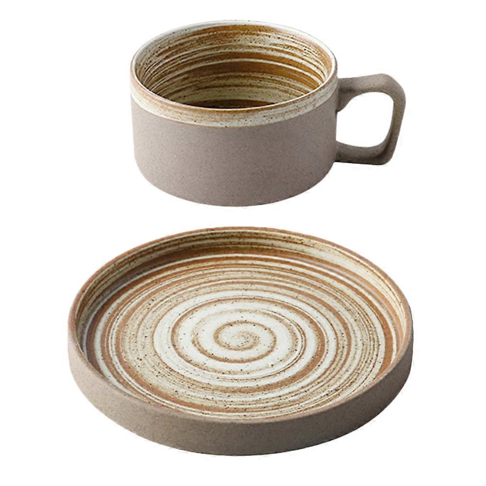 Stoneware Coffee Cup and Saucer Set Chic Afternoon Tea Tray Kit Round Smooth Edges 1Set