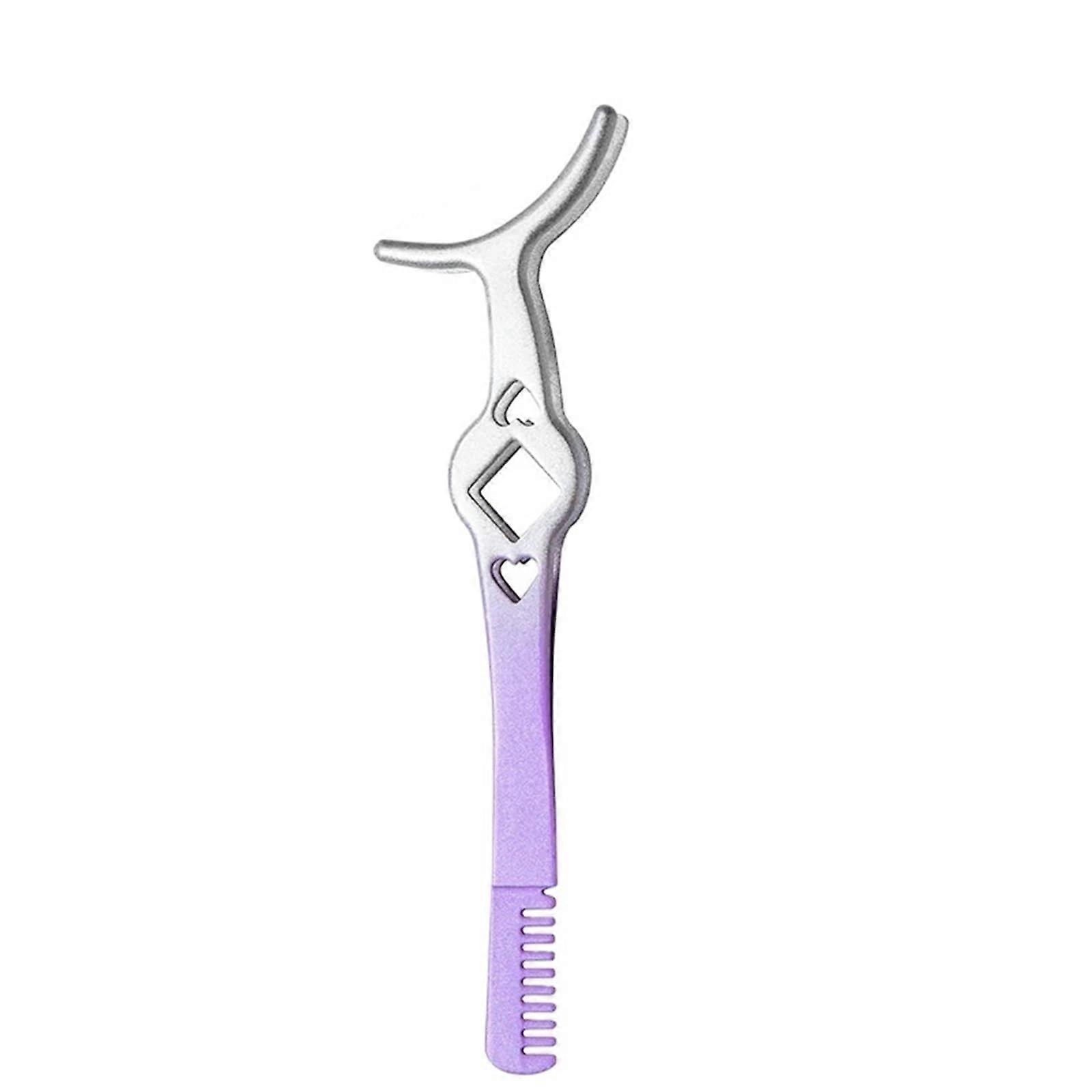 Professional Carbon Steel Eyelash Extension Tweezers Set of 2 with Purple Comb Clip for Makeup Application