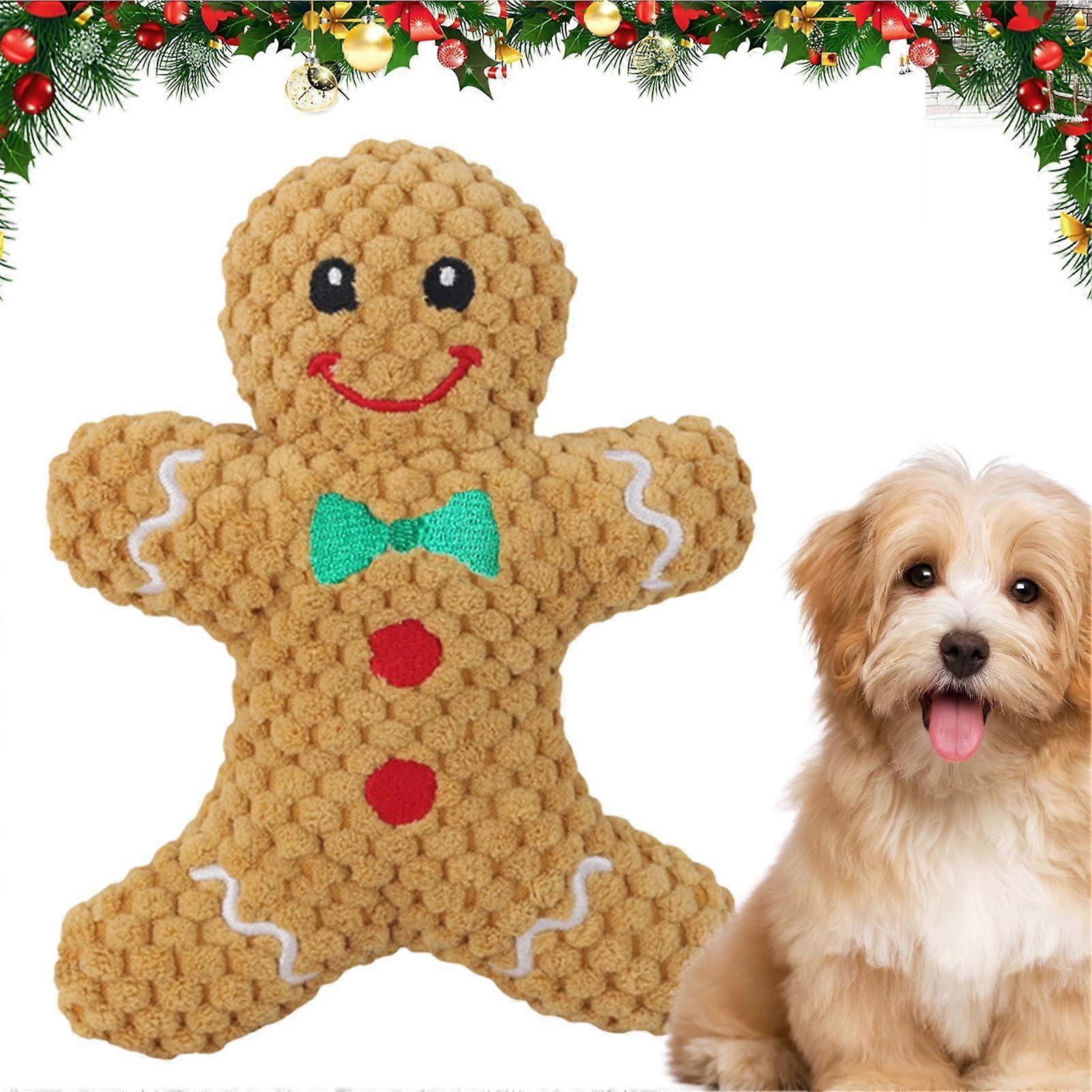 Stuffed Christmas Dog Toy Soft Reindeer and Gingerbread Man, Squeaky Interactive Chew Toy for Medium to Large Dogs
