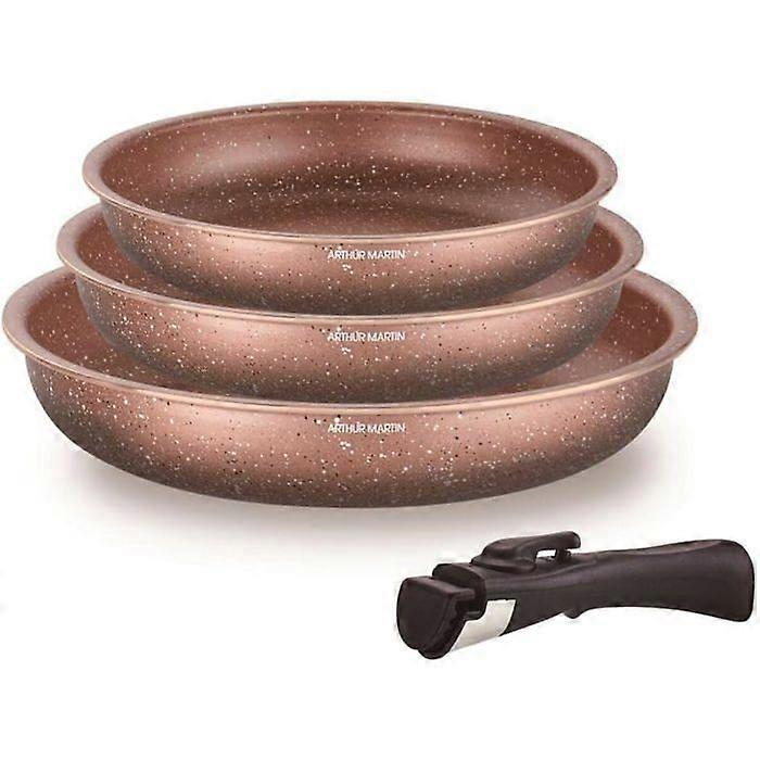 Set of 3 Arthur Martin Frying Pans in Aluminum with Removable Handle - 20, 24, 28 cm - Suitable for All Heat Sources Including Induction - Non-Stick C