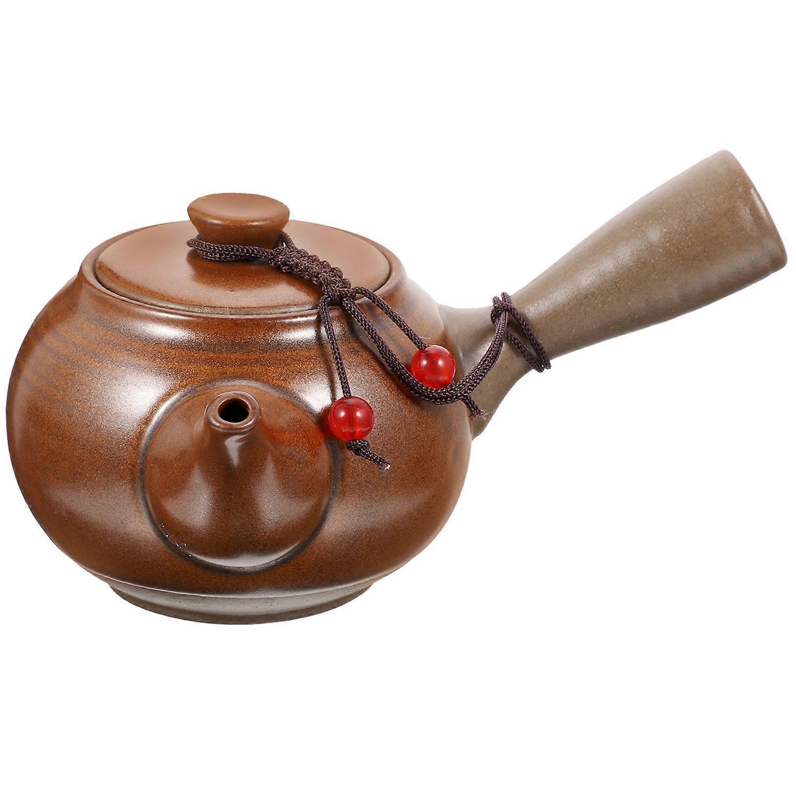 Traditional Japanese Style Ceramic Teapot For Stovetop Family Gatherings Rust Resistant Dark Brown 14.50X11.00X7.00cm 1Set