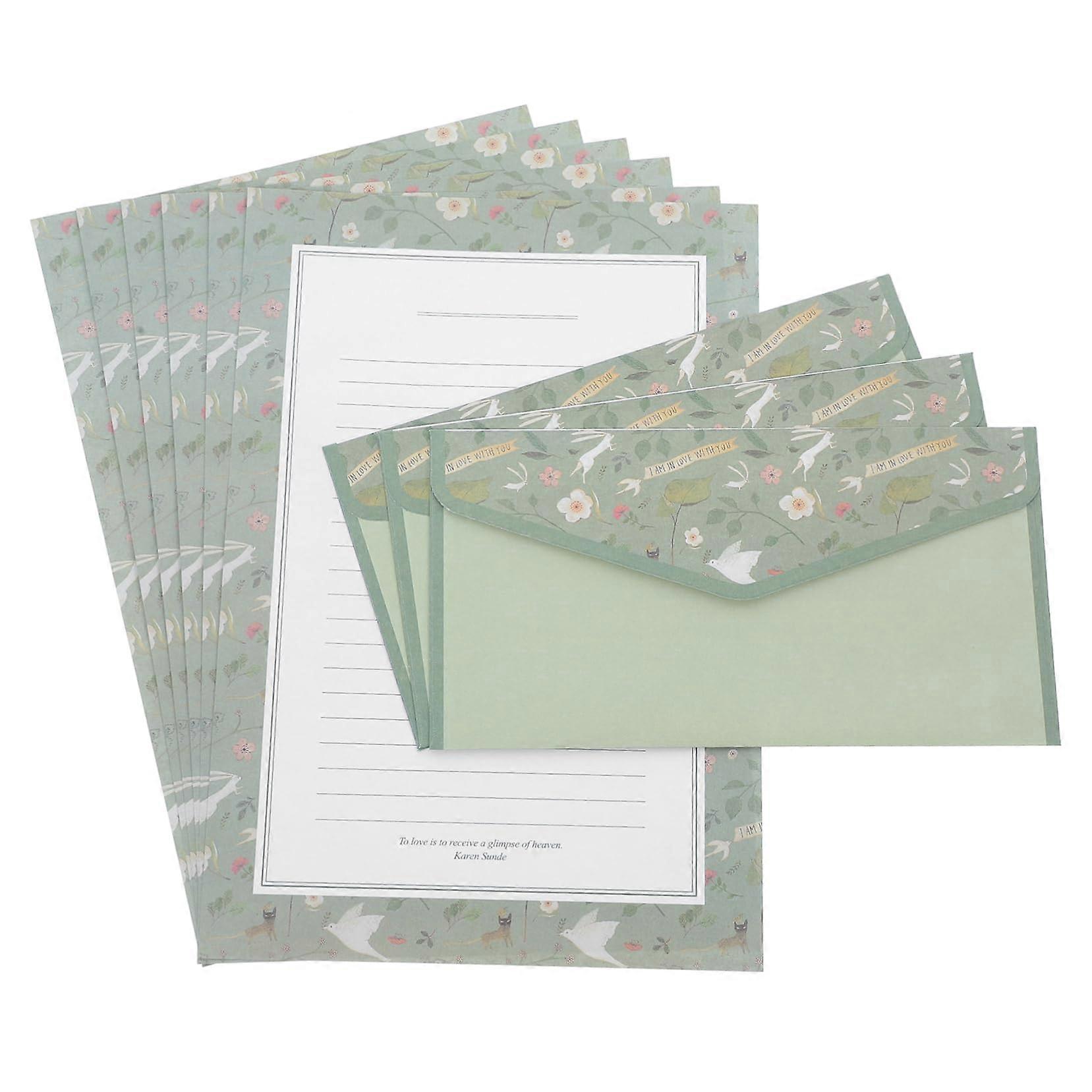 1 Set of Sweet Stationery Letter Paper Envelope Set, Decorative Lined Paper, Floral Writing Paper Kit, Aesthetic FlowerWrapped Stationery.