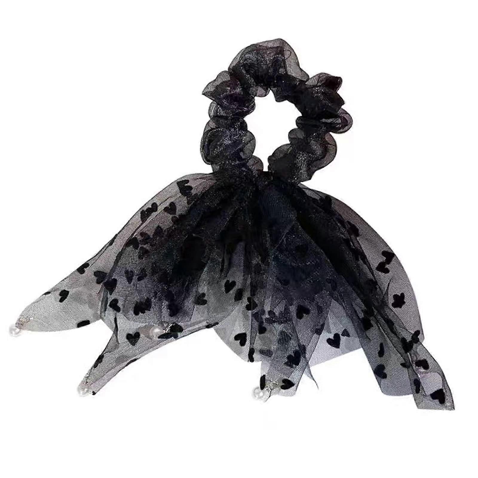 Love Mesh Hair Scrunchies for Women, Elastic Ponytail Holders, Black Gummiband Hair Accessories, Soft Material Hair Ties